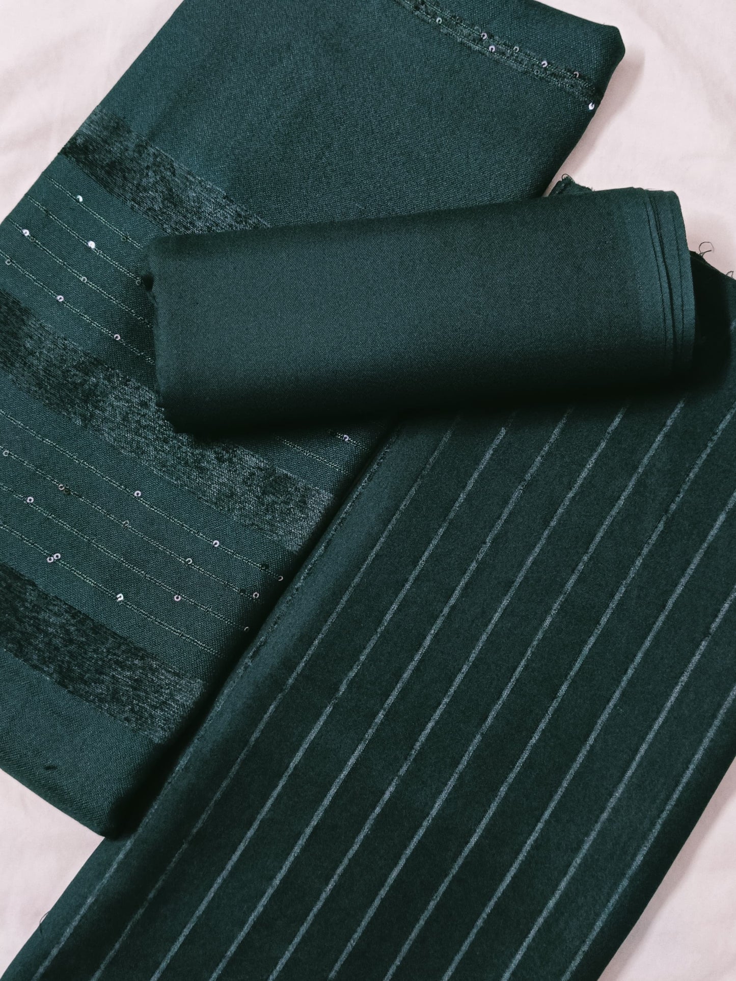 3PC ALPINE VELVET MARINA (|)  VERTICAL LINE ONLY ON  CASTUMR SPECIAL DEMAND (BOTTLE GREEN)