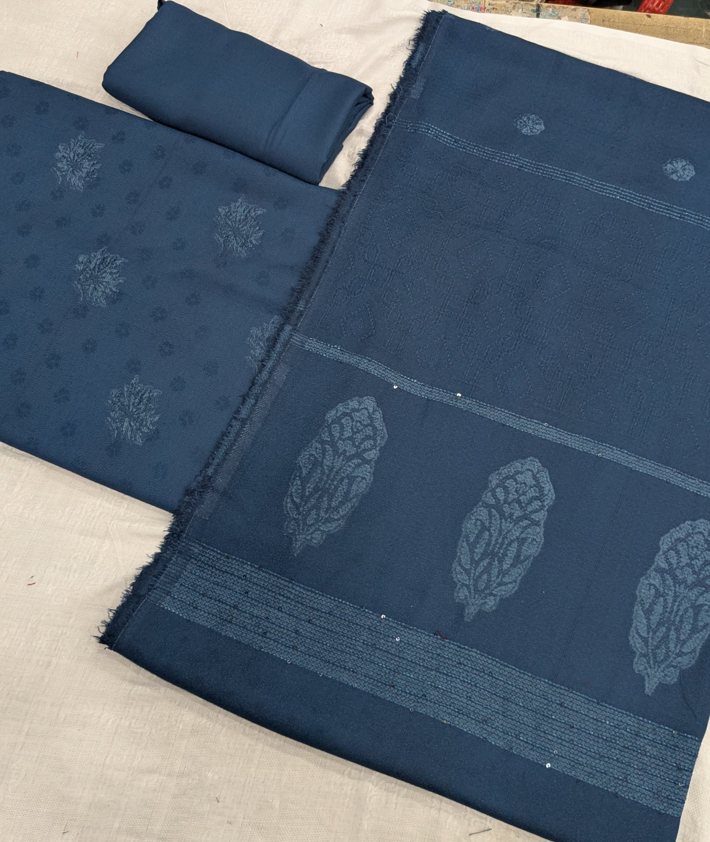 MARINA VELVET MOTIF (EMBOSSED DESIGN) 3PC WITH AMAZING QUALITY VELVET BROSHA SHAWL (ZINC COLOR)