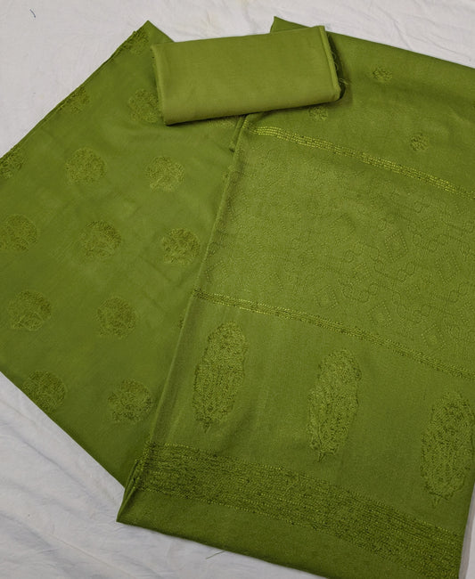 MARINA VELVET MOTIF (EMBOSSED DESIGN) 3PC WITH AMAZING QUALITY VELVET BROSHA SHAWL (MINT GREEN COLOR)